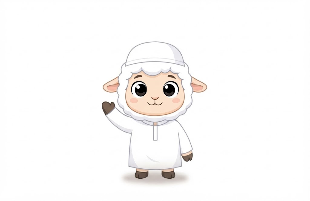 Wooly, Falah’s sheep mascot, waving